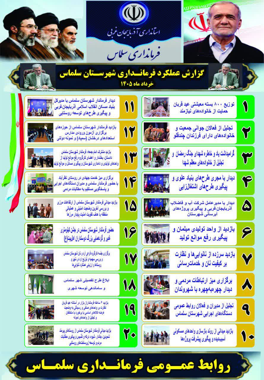 گزارش اقدامات فرمانداری شهرستان سلماس در خردادماه 1405